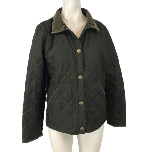CHAPS ~ WOMENS LARGE ~ OLIVE GREEN QUILTED SNAP CLOSE JACKET COAT - Picture 1 of 6